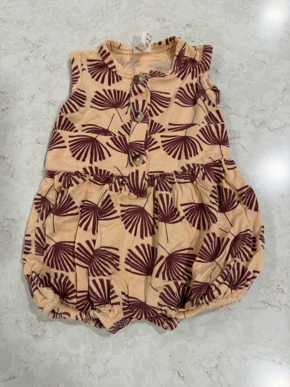 Kate Quinn Sleeveless Button Front Belted Bubble Mellow Geo Palm Bamboo